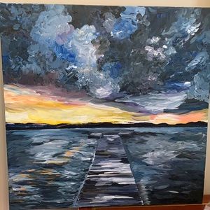 New Original Abstract Sunset Over Water Painting